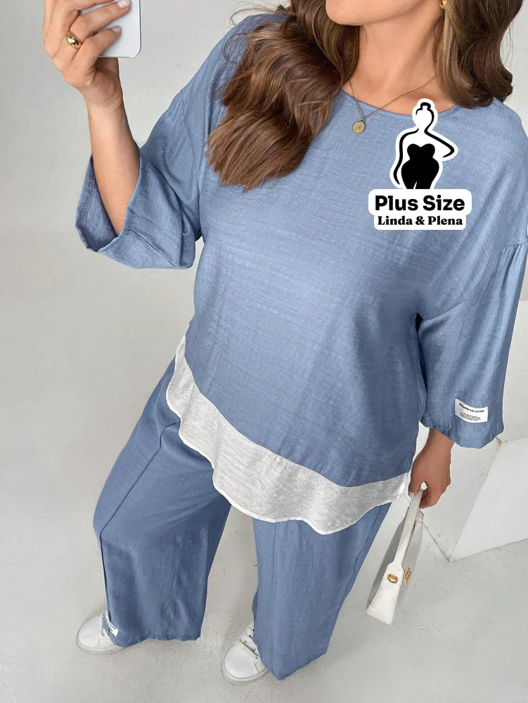 Conjunto Camisa Solta E Calça Reta Confortável Plus Size Conjunto Camisa Solta E Calça Reta Confortável Plus Size