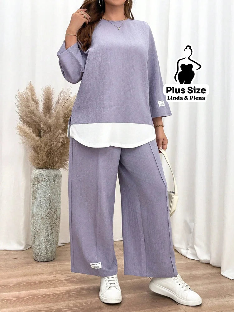 Conjunto Camisa Solta E Calça Reta Confortável Plus Size Conjunto Camisa Solta E Calça Reta Confortável Plus Size