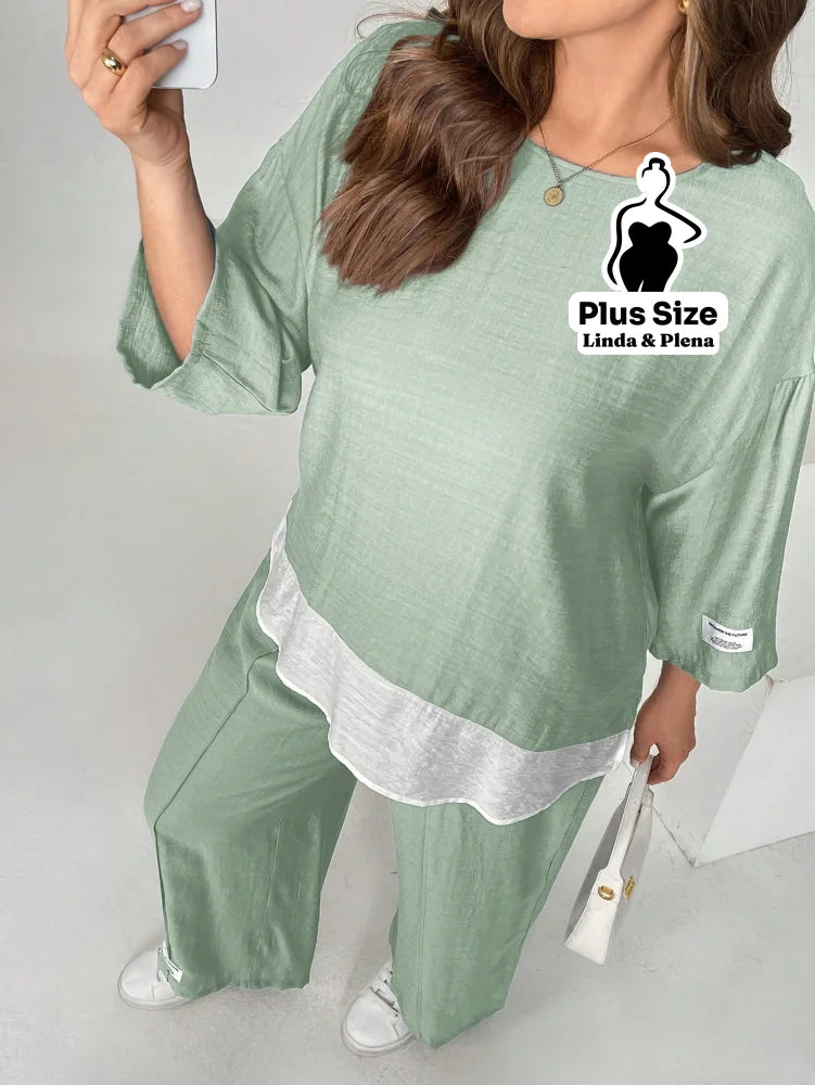Conjunto Camisa Solta E Calça Reta Confortável Plus Size Conjunto Camisa Solta E Calça Reta Confortável Plus Size
