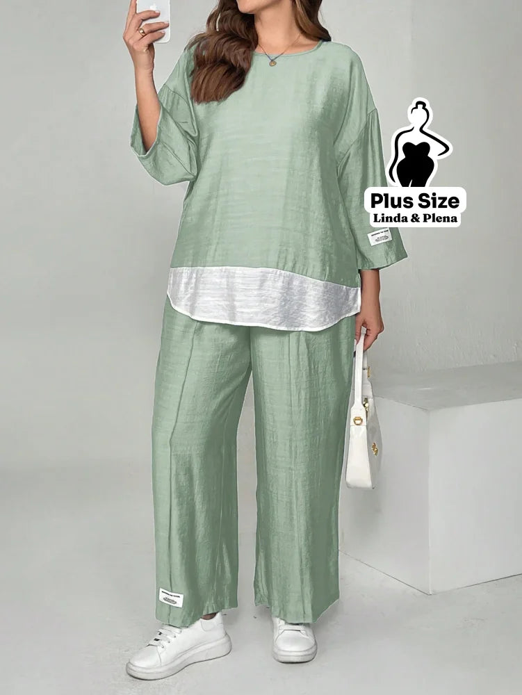 Conjunto Camisa Solta E Calça Reta Confortável Plus Size Conjunto Camisa Solta E Calça Reta Confortável Plus Size