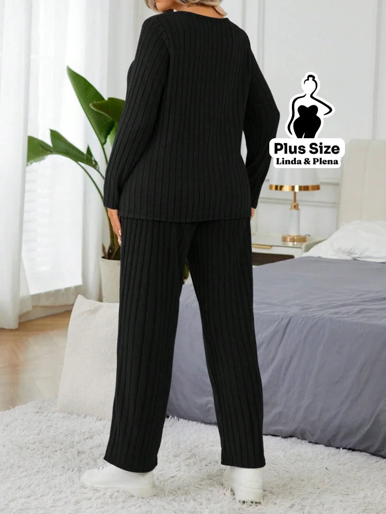 Conjunto Canelado Térmico Com Manga Longa Plus Size Conjunto Canelado Térmico Com Manga Longa Plus Size