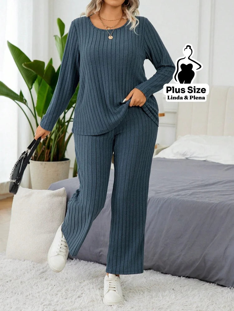 Conjunto Canelado Térmico Com Manga Longa Plus Size Conjunto Canelado Térmico Com Manga Longa Plus Size