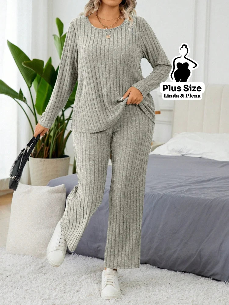 Conjunto Canelado Térmico Com Manga Longa Plus Size Conjunto Canelado Térmico Com Manga Longa Plus Size
