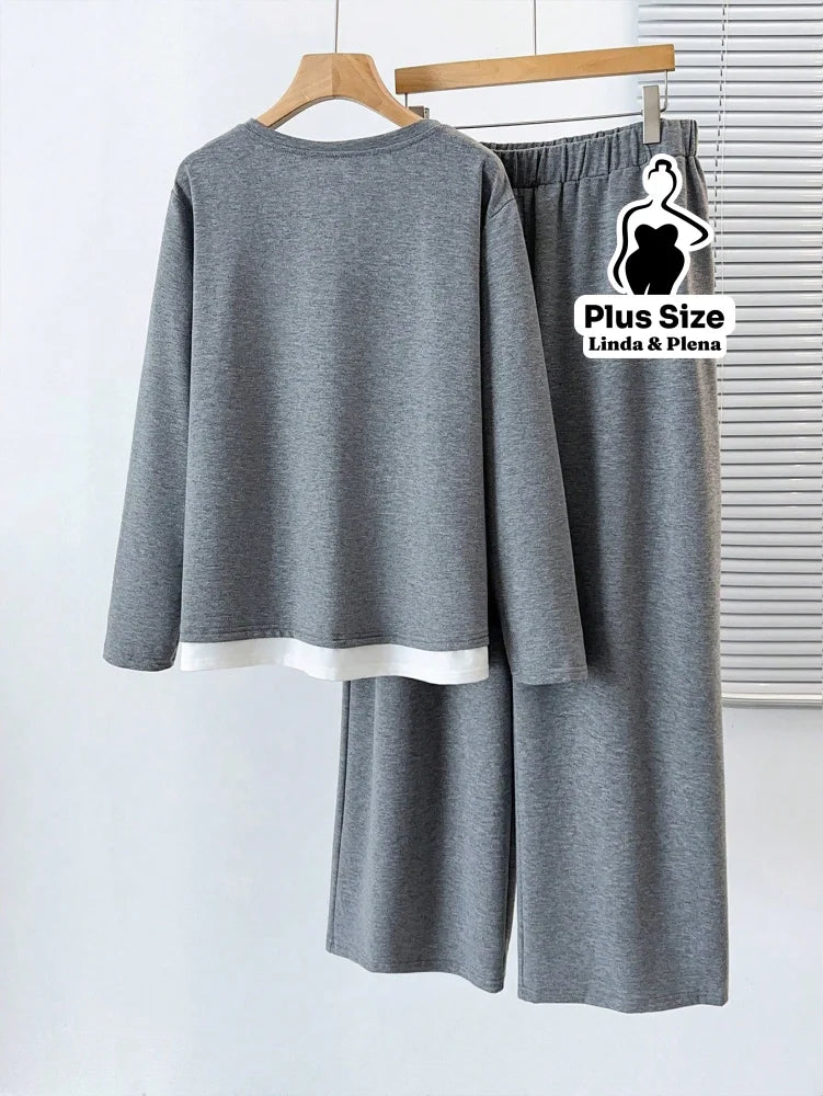 Conjunto Casual com Blusa Dupla Camada e Calça Plus Size Conjunto Casual com Blusa Dupla Camada e Calça Plus Size