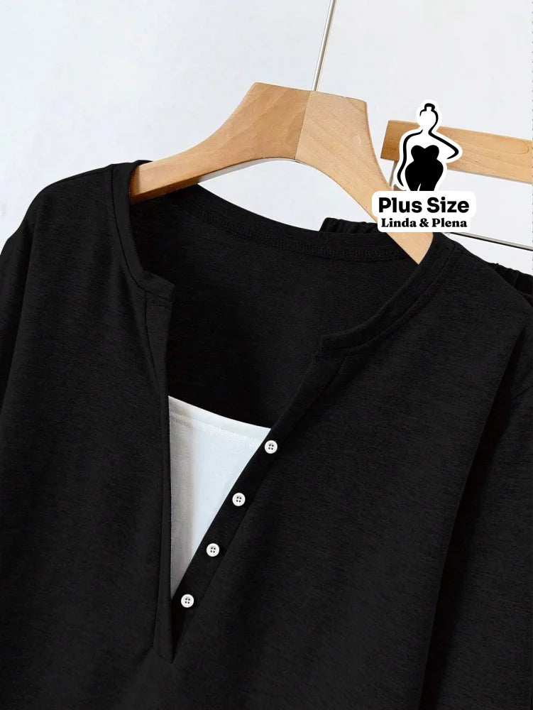Conjunto Casual com Blusa Dupla Camada e Calça Plus Size Conjunto Casual com Blusa Dupla Camada e Calça Plus Size