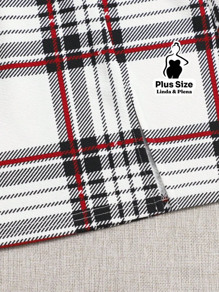 Conjunto Ciganinha Canelada E Saia Xadrez Curta Plus Size Conjunto Ciganinha Canelada E Saia Xadrez Curta Plus Size