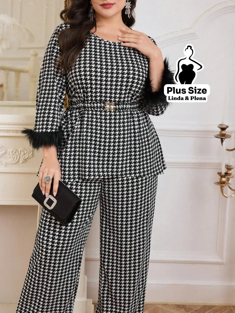 Conjunto Clássico Com Cinto E Manga Com Penas Plus Size Conjunto Clássico Com Cinto E Manga Com Penas Plus Size