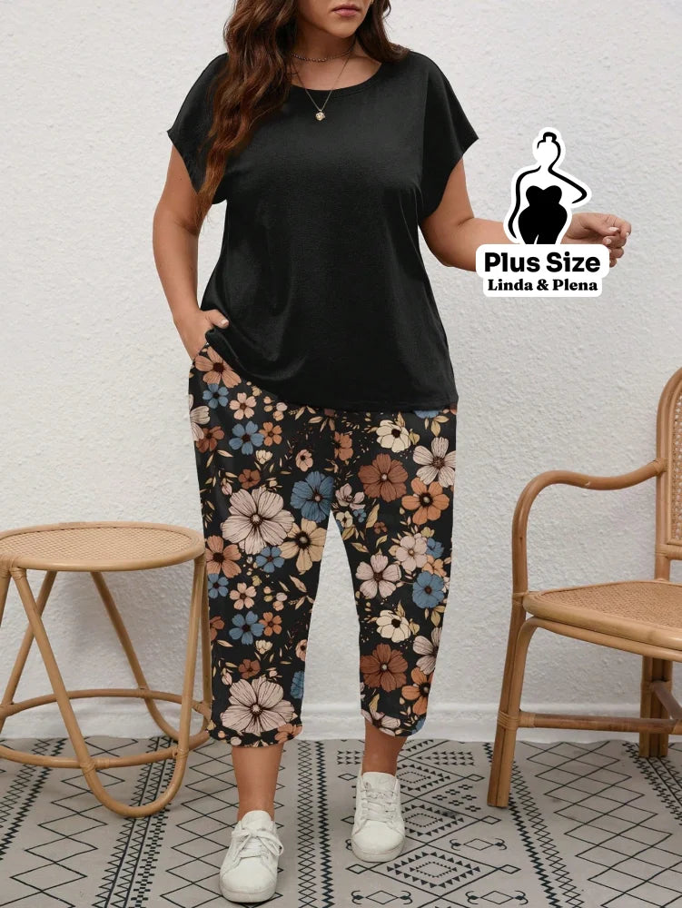 Conjunto com Blusa Básica e Calça Camuflada Plus Size Conjunto com Blusa Básica e Calça Camuflada Plus Size