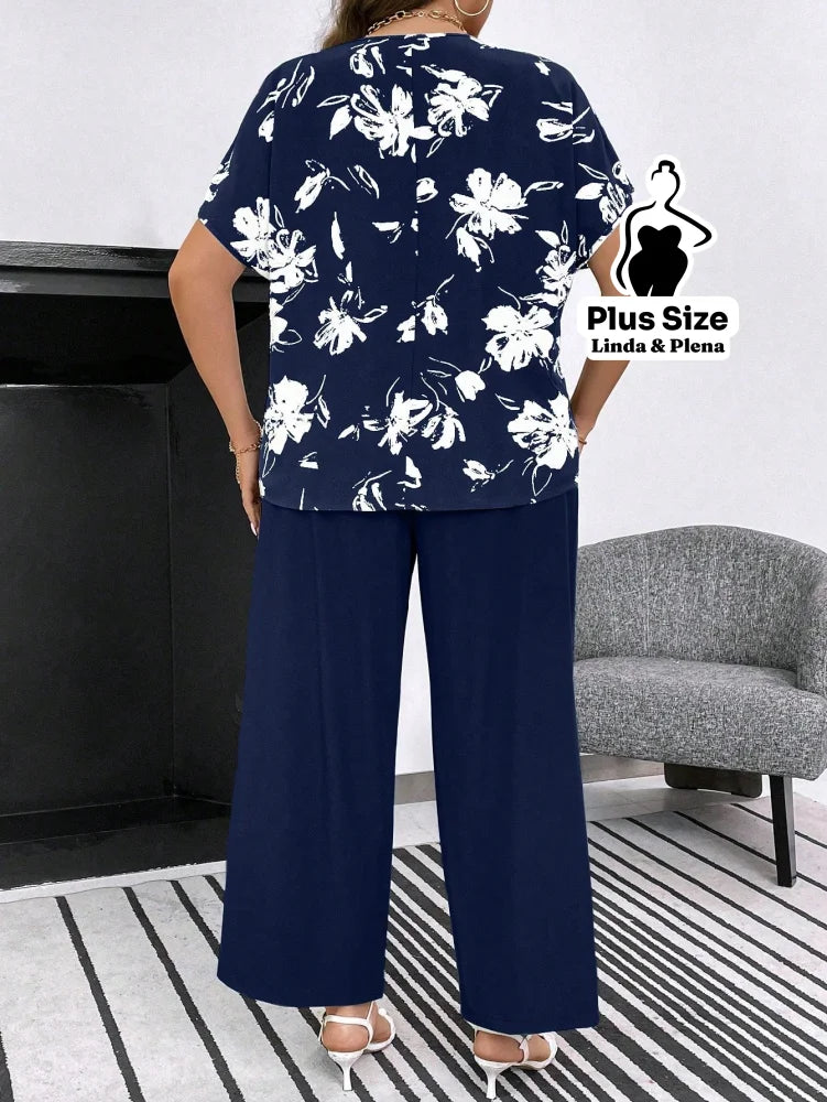 Conjunto com Blusa Estampada e Calça Solta Plus Size Conjunto com Blusa Estampada e Calça Solta Plus Size