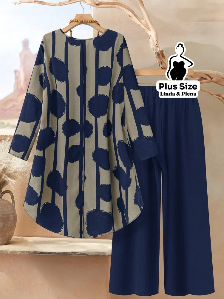 Conjunto com Blusa Longa Estampada e Calça Reta Plus Size Conjunto com Blusa Longa Estampada e Calça Reta Plus Size