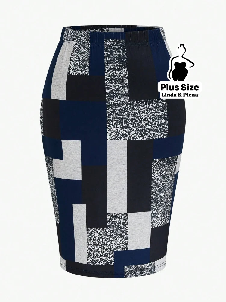 Conjunto com Blusa Peplum e Saia Justa Estampada Plus Size Conjunto com Blusa Peplum e Saia Justa Estampada Plus Size