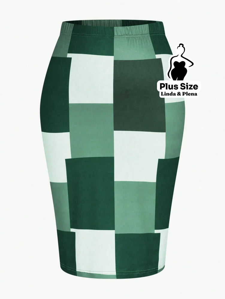 Conjunto com Blusa Peplum e Saia Justa Estampada Plus Size Conjunto com Blusa Peplum e Saia Justa Estampada Plus Size