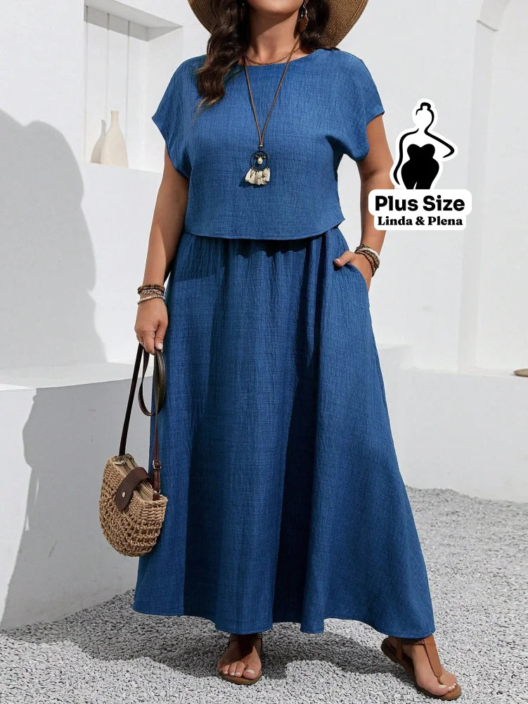 Conjunto com Blusa Solta e Saia Longa Fluída Plus Size Conjunto com Blusa Solta e Saia Longa Fluída Plus Size
