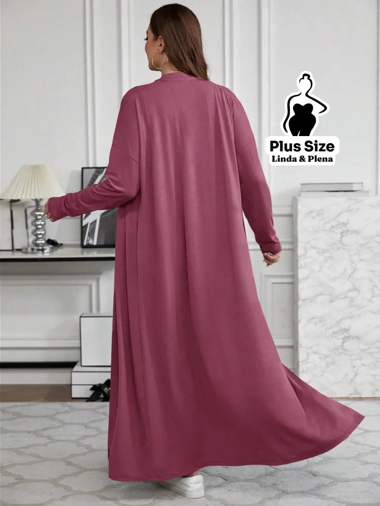 Conjunto Com Casaco Longo E Calça Comfy Plus Size Conjunto Com Casaco Longo E Calça Comfy Plus Size