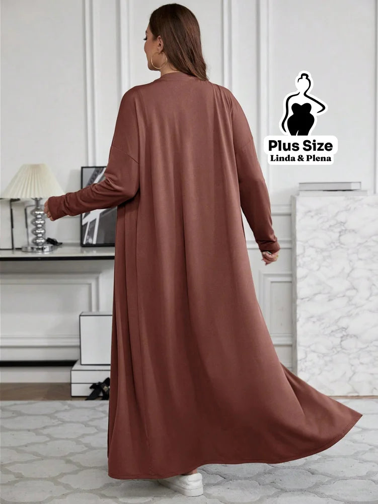 Conjunto Com Casaco Longo E Calça Comfy Plus Size Conjunto Com Casaco Longo E Calça Comfy Plus Size