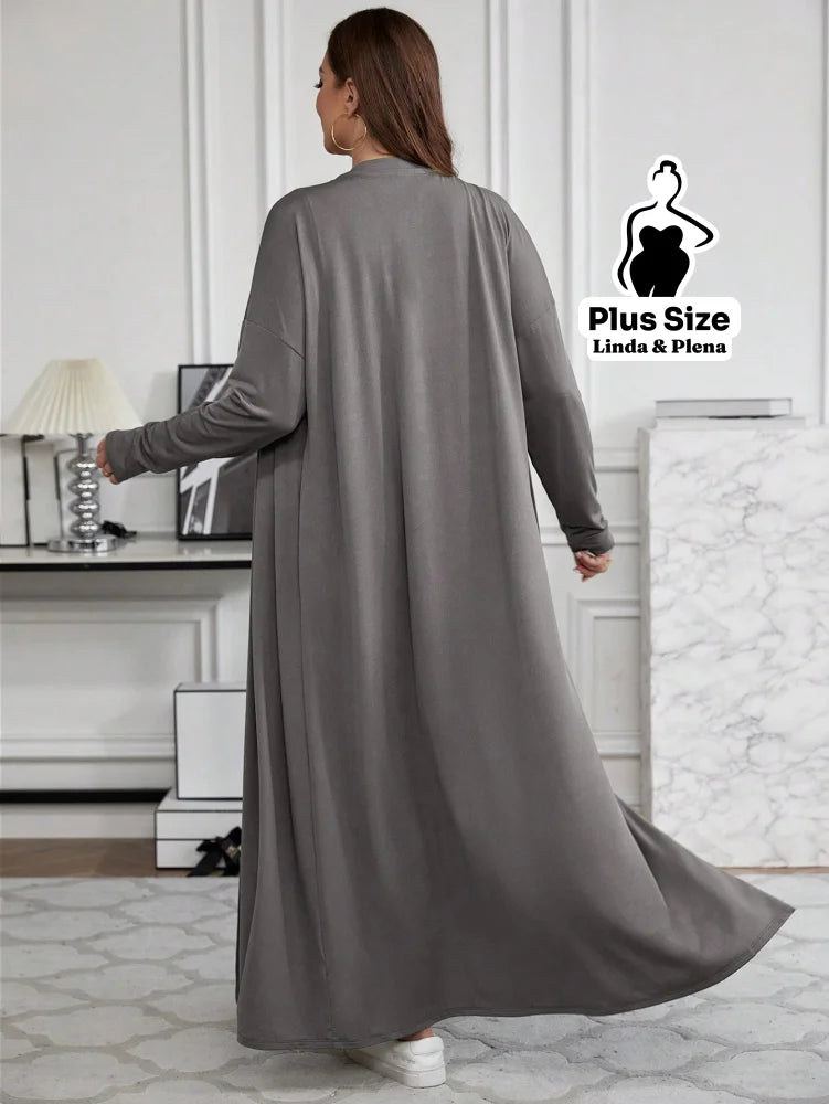 Conjunto Com Casaco Longo E Calça Comfy Plus Size Conjunto Com Casaco Longo E Calça Comfy Plus Size