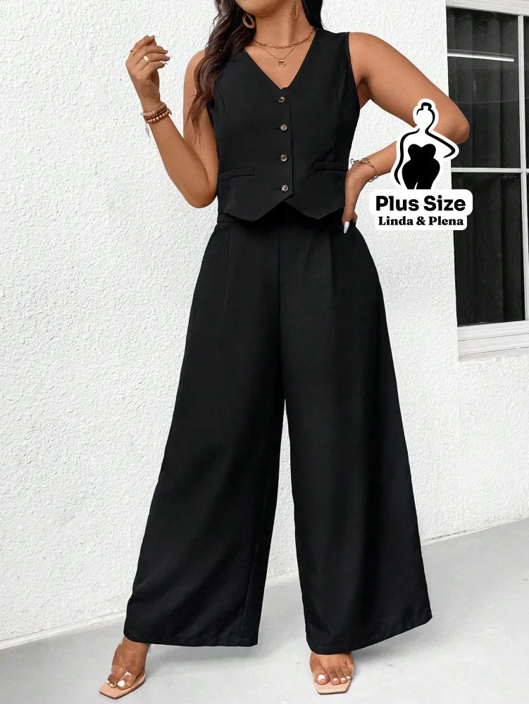 Conjunto com Colete Social e Calça Pantalona Plus Size Conjunto com Colete Social e Calça Pantalona Plus Size