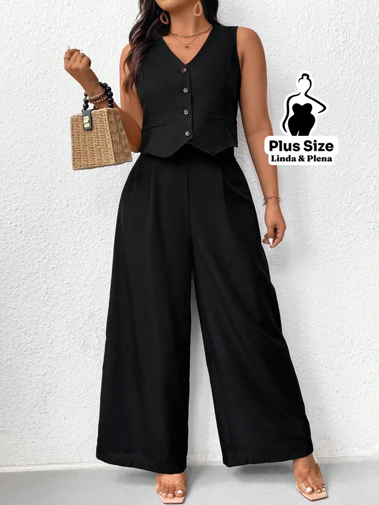 Conjunto com Colete Social e Calça Pantalona Plus Size Conjunto com Colete Social e Calça Pantalona Plus Size