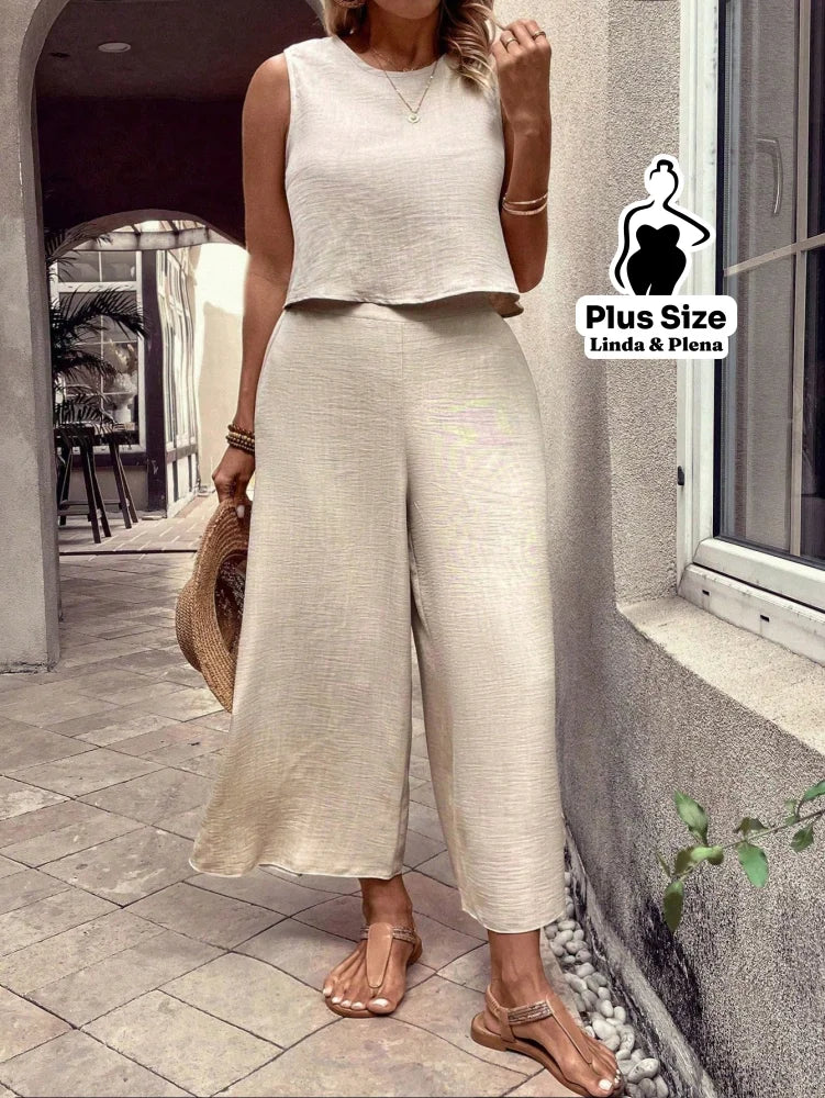 Conjunto Com Regata Solta E Calça Pantalona Plus Size Conjunto Com Regata Solta E Calça Pantalona Plus Size