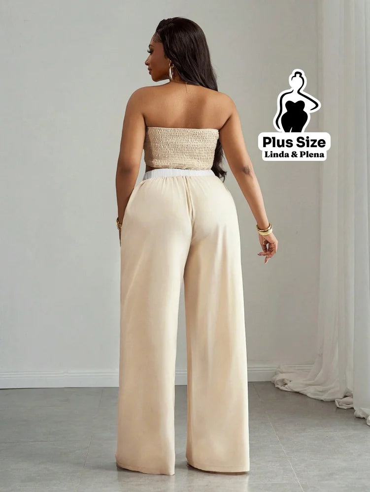 Conjunto Cropped Alça E Calça Pantalona Plus Size Conjunto Cropped Alça E Calça Pantalona Plus Size