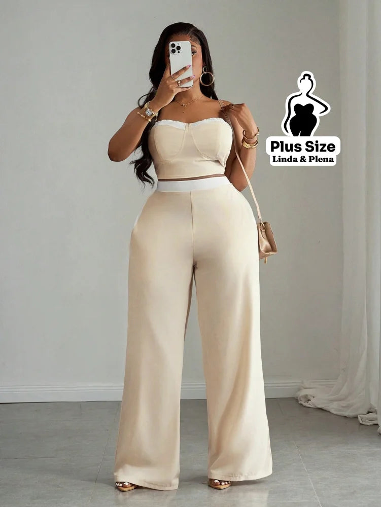 Conjunto Cropped Alça E Calça Pantalona Plus Size Conjunto Cropped Alça E Calça Pantalona Plus Size