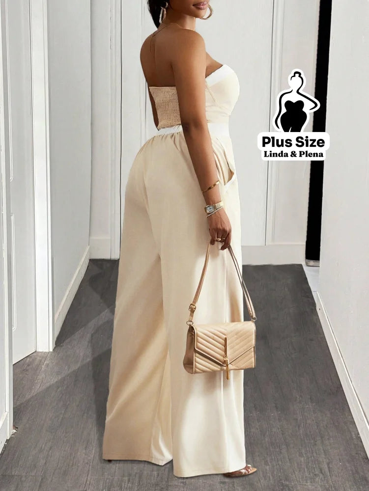 Conjunto Cropped Alça E Calça Pantalona Plus Size Conjunto Cropped Alça E Calça Pantalona Plus Size