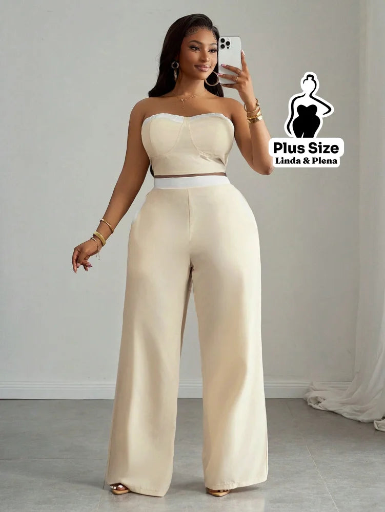Conjunto Cropped Alça E Calça Pantalona Plus Size Conjunto Cropped Alça E Calça Pantalona Plus Size