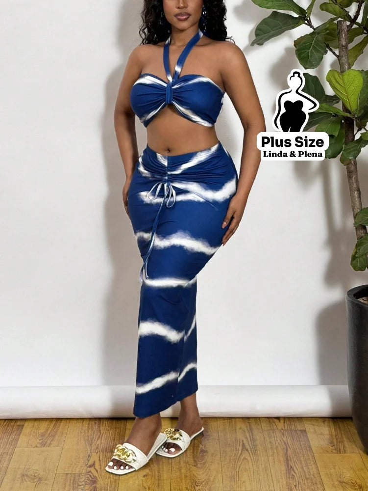Conjunto Cropped Amarração Com Saia Longa Plus Size Conjunto Cropped Amarração Com Saia Longa Plus Size