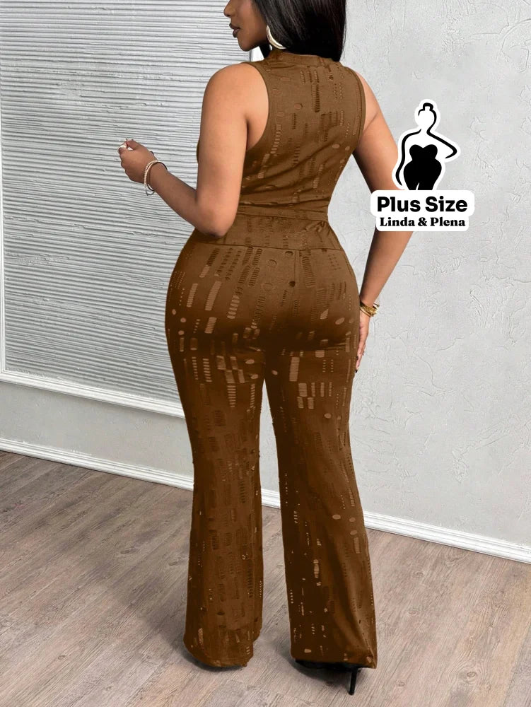 Conjunto Cropped Com Calça Flare Em Tule Plus Size Conjunto Cropped Com Calça Flare Em Tule Plus Size