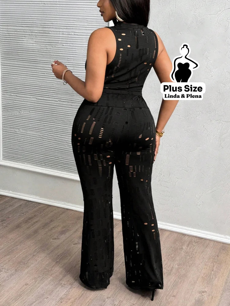 Conjunto Cropped Com Calça Flare Em Tule Plus Size Conjunto Cropped Com Calça Flare Em Tule Plus Size
