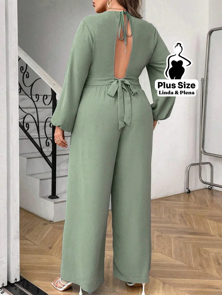 Conjunto Cropped Transpassado Com Calça Fenda Lateral Plus Size Conjunto Cropped Transpassado Com Calça Fenda Lateral