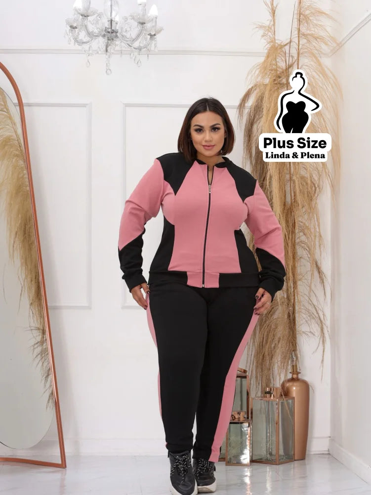 Conjunto Esportivo Bicolor com Jaqueta e Calça Plus Size Conjunto Esportivo Bicolor com Jaqueta e Calça Plus Size