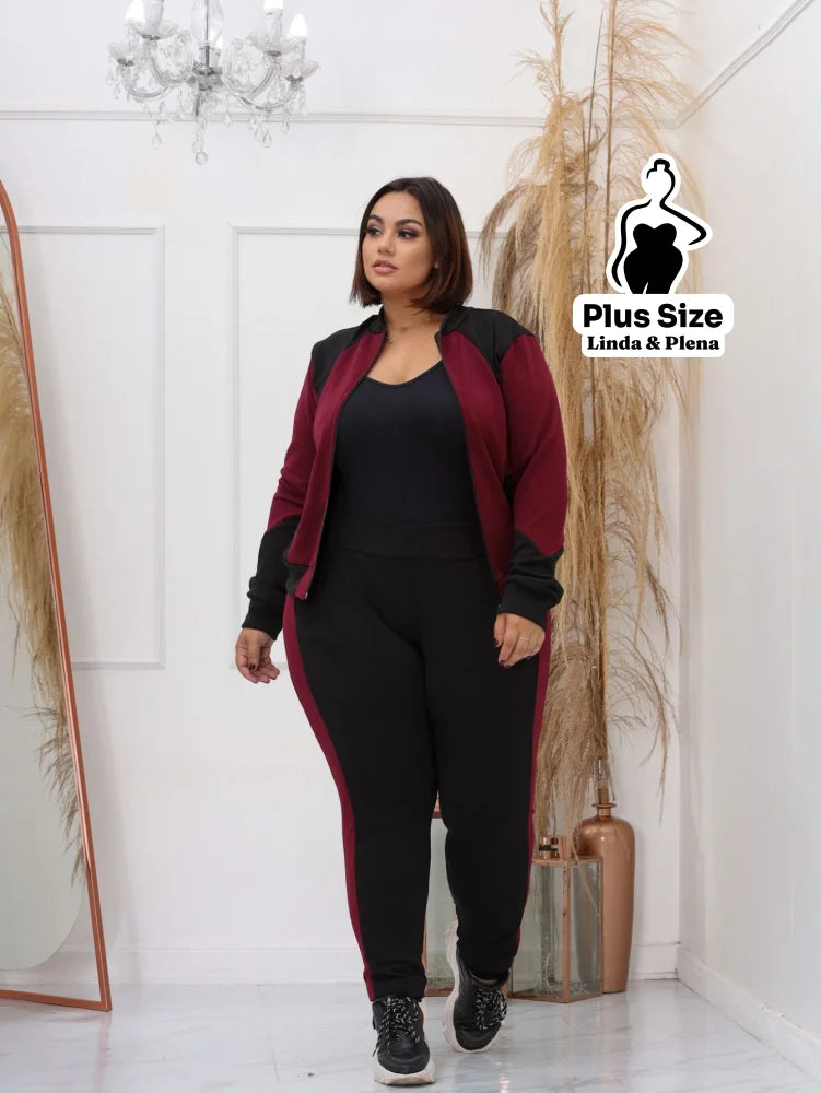 Conjunto Esportivo Bicolor com Jaqueta e Calça Plus Size Conjunto Esportivo Bicolor com Jaqueta e Calça Plus Size