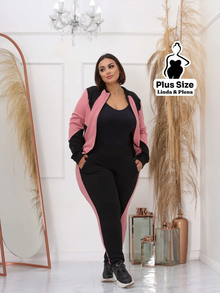 Conjunto Esportivo Bicolor com Jaqueta e Calça Plus Size Conjunto Esportivo Bicolor com Jaqueta e Calça Plus Size