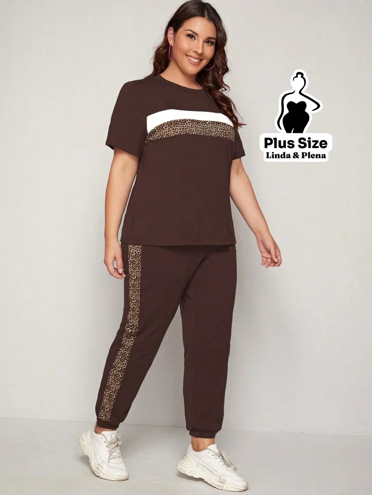Conjunto Esportivo com Faixa Animal Print Plus Size Conjunto Esportivo com Faixa Animal Print Plus Size