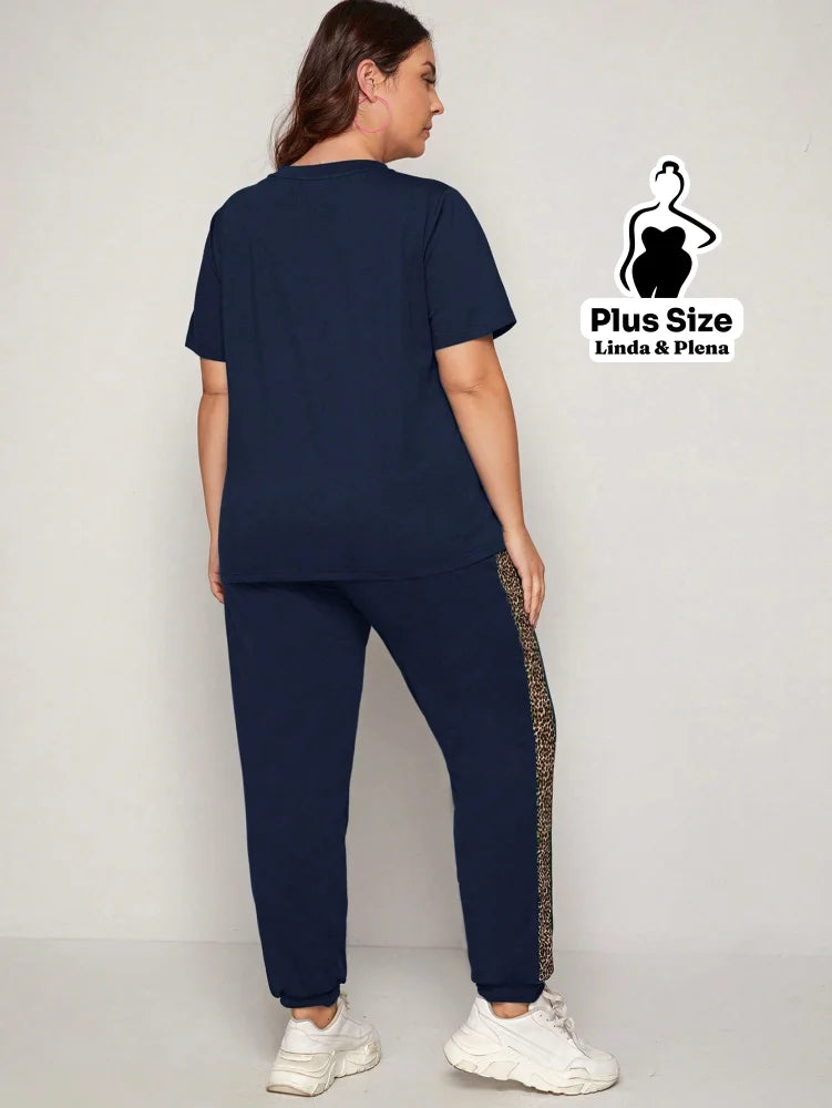 Conjunto Esportivo com Faixa Animal Print Plus Size Conjunto Esportivo com Faixa Animal Print Plus Size