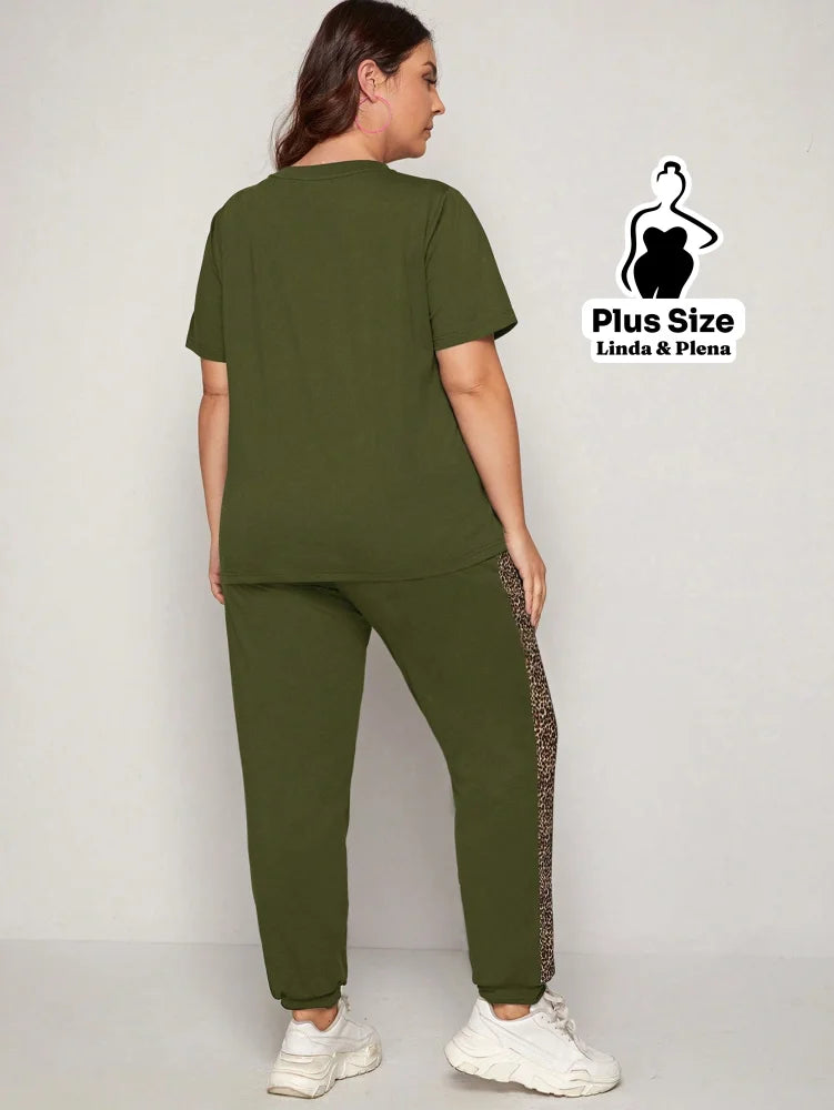 Conjunto Esportivo com Faixa Animal Print Plus Size Conjunto Esportivo com Faixa Animal Print Plus Size