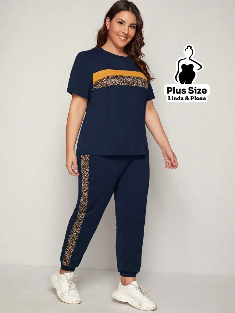 Conjunto Esportivo com Faixa Animal Print Plus Size Conjunto Esportivo com Faixa Animal Print Plus Size