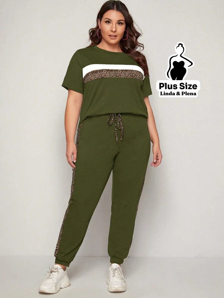 Conjunto Esportivo com Faixa Animal Print Plus Size Conjunto Esportivo com Faixa Animal Print Plus Size