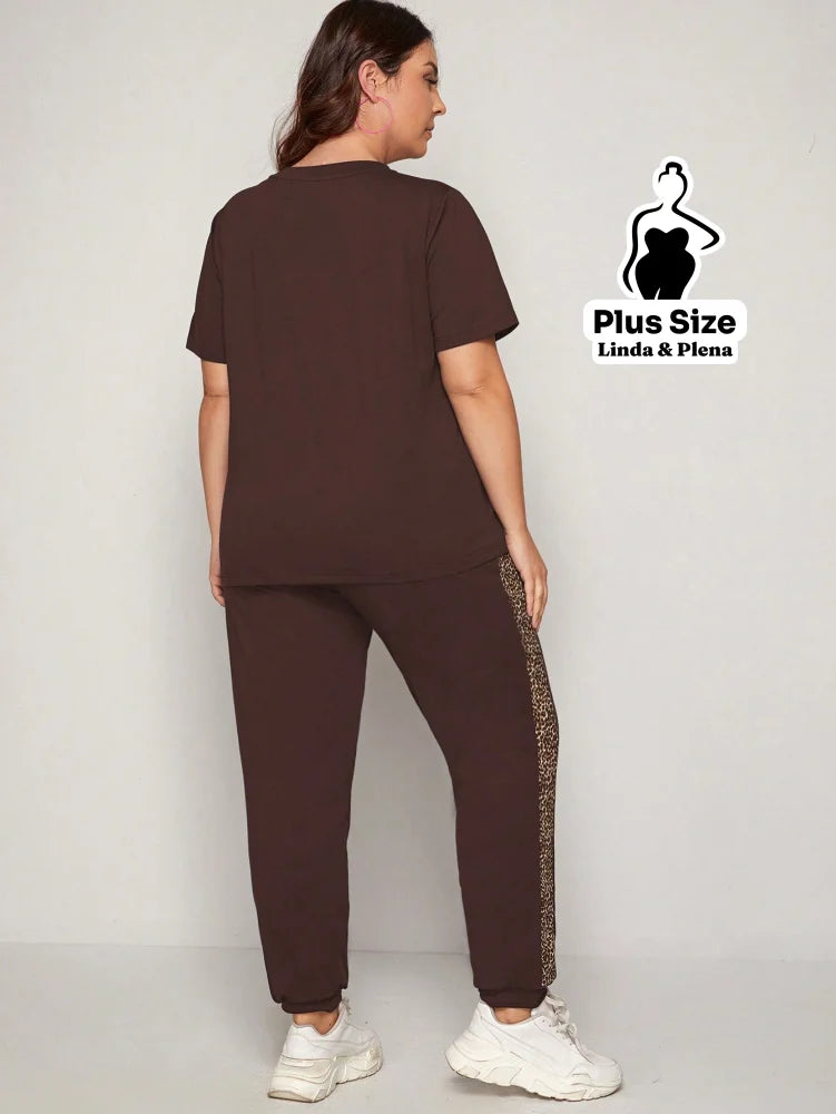 Conjunto Esportivo com Faixa Animal Print Plus Size Conjunto Esportivo com Faixa Animal Print Plus Size