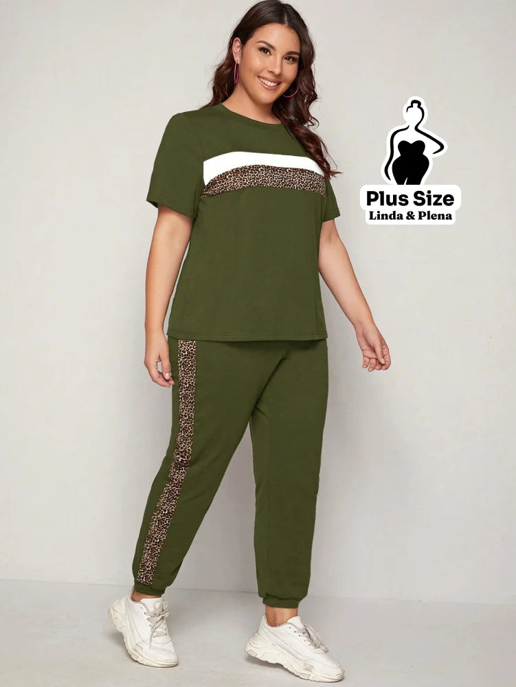 Conjunto Esportivo com Faixa Animal Print Plus Size Conjunto Esportivo com Faixa Animal Print Plus Size