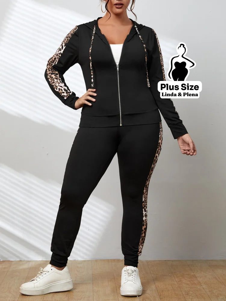 Conjunto Esportivo com Jaqueta e Estampa Animal Print Plus Size Conjunto Esportivo com Jaqueta e Estampa Animal Print