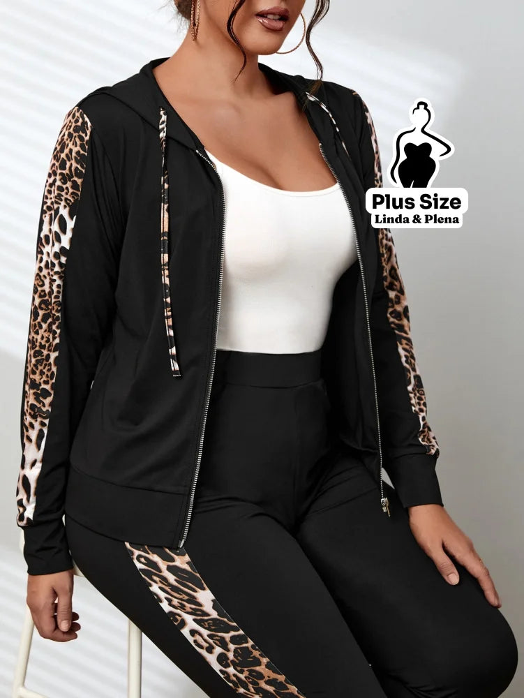 Conjunto Esportivo com Jaqueta e Estampa Animal Print Plus Size Conjunto Esportivo com Jaqueta e Estampa Animal Print