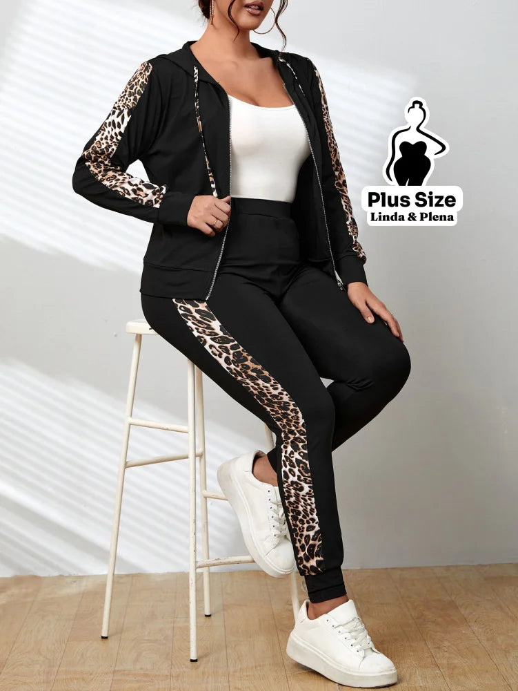 Conjunto Esportivo com Jaqueta e Estampa Animal Print Plus Size Conjunto Esportivo com Jaqueta e Estampa Animal Print