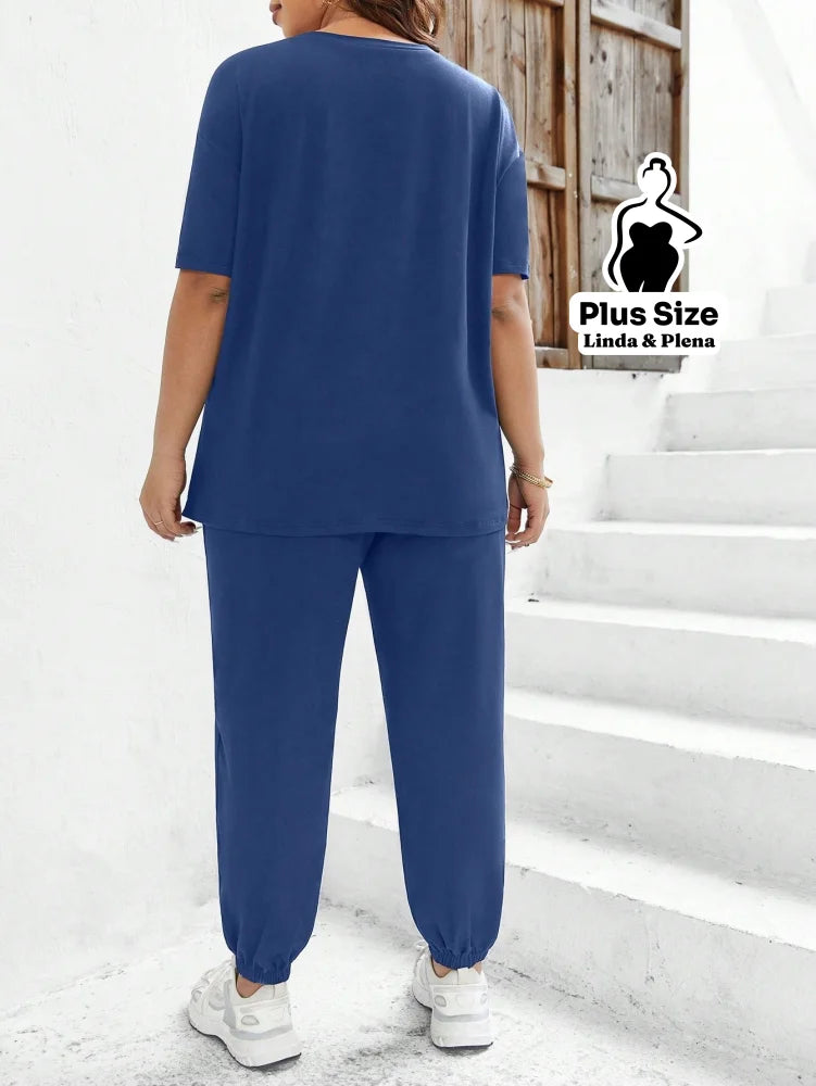Conjunto Estampado Com Coração E Calça Jogger Plus Size Conjunto Estampado Com Coração E Calça Jogger Plus Size