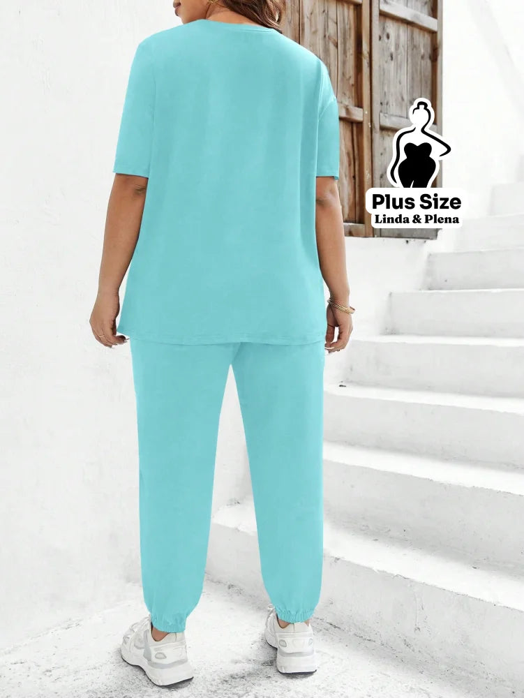 Conjunto Estampado Com Coração E Calça Jogger Plus Size Conjunto Estampado Com Coração E Calça Jogger Plus Size