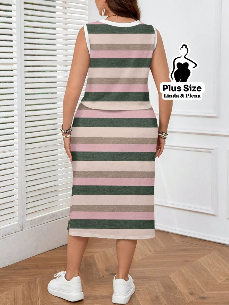Conjunto Estampado Com Fenda Lateral Plus Size Conjunto Estampado Com Fenda Lateral Plus Size