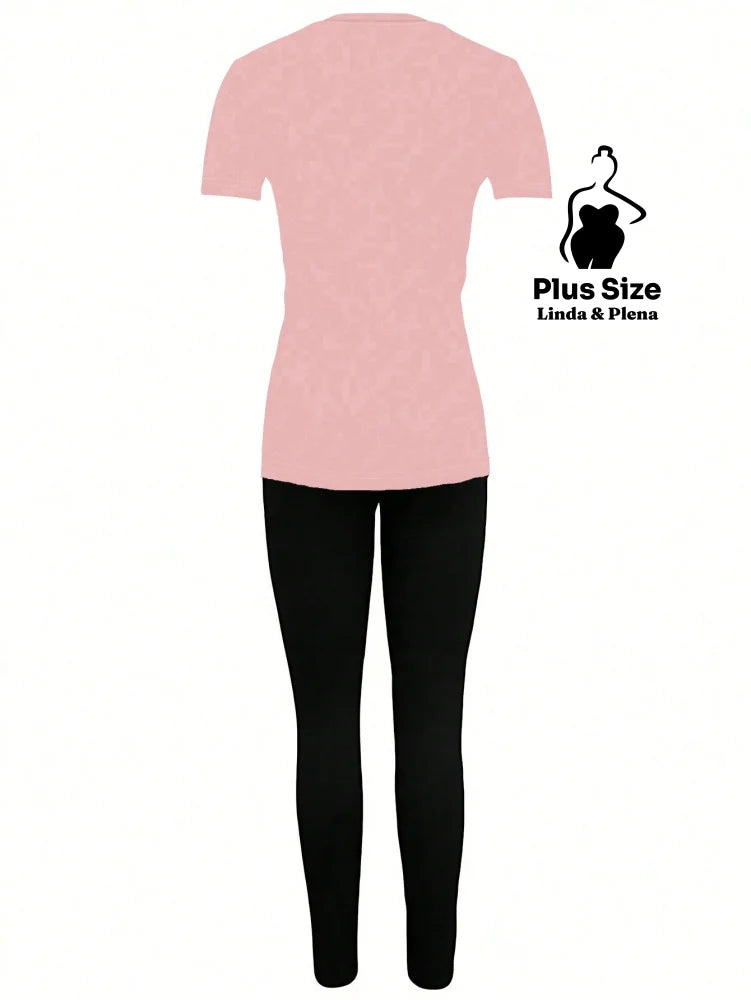 Conjunto Estampado Com Legging E Camiseta Plus Size Conjunto Estampado Com Legging E Camiseta Plus Size