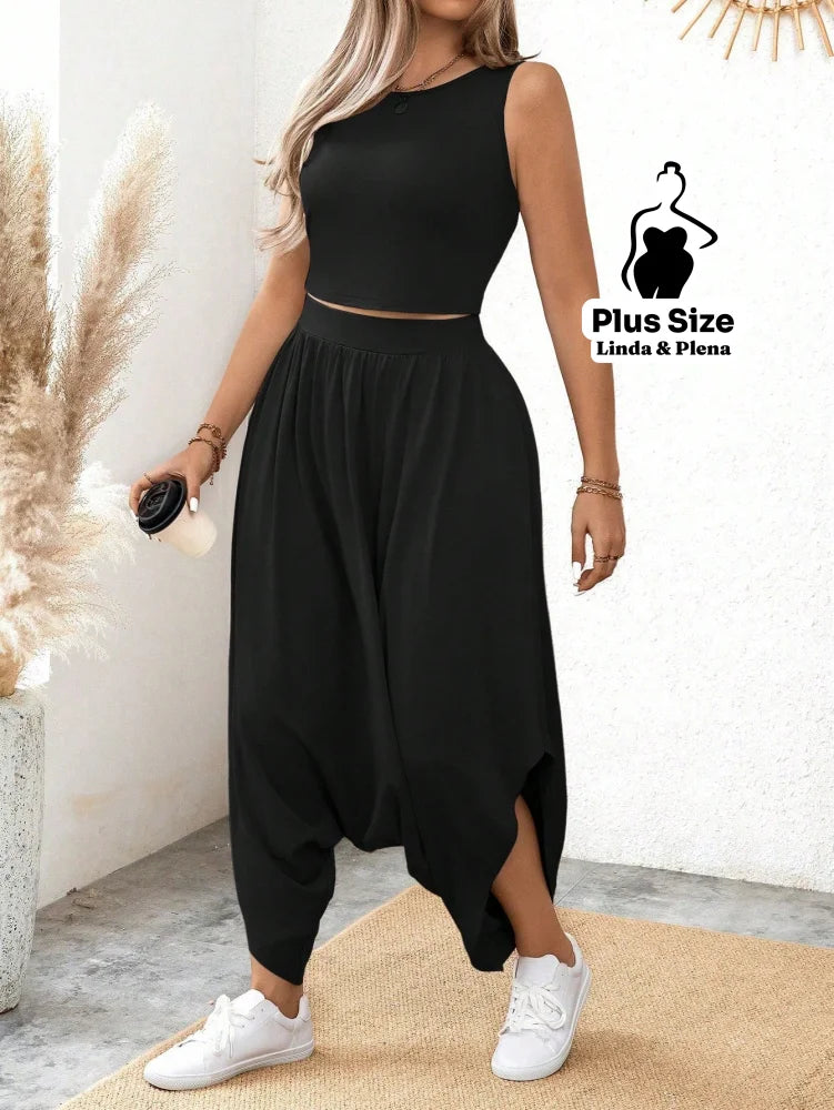 Conjunto Estilo Saruel Com Regata Justa Plus Size Conjunto Estilo Saruel Com Regata Justa Plus Size