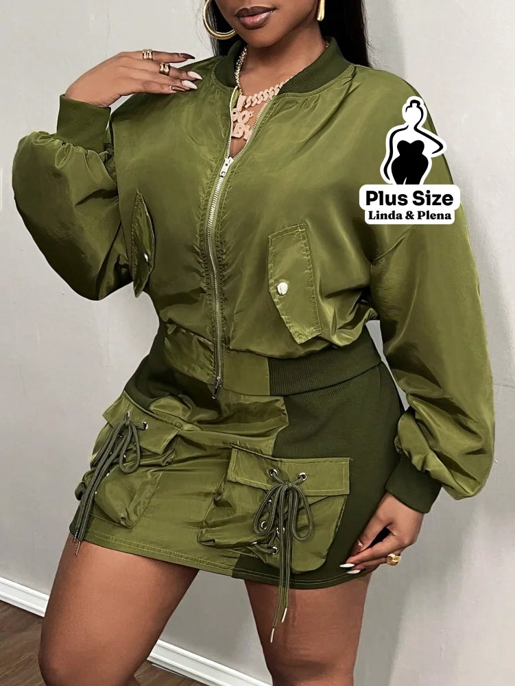 Conjunto Jaqueta Bomber Com Saia Curta Plus Size Conjunto Jaqueta Bomber Com Saia Curta Plus Size